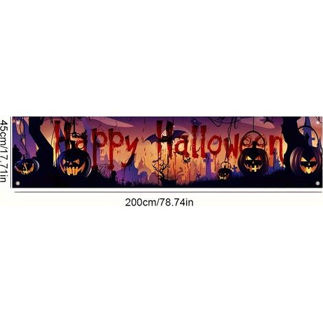 Bannière d'Halloween 2026 - Décoration citrouille effrayante - 45 x 200 cm (Dimensions variables) - Style 9