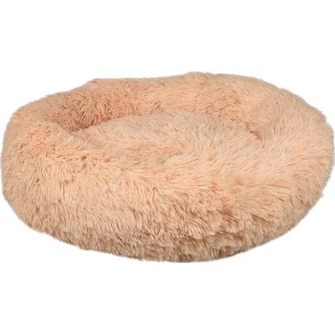 rundes cremefarbenes Hundekissen, 50 cm Durchmesser, Plüsch-Polyesterfaser, rutschfeste Unterseite (1/5)