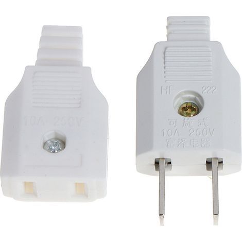 2-poliger Netzadapter mit Stecker und Buchse, Anschluss für wiederverwendbares Verlängerungskabel. (1/2)