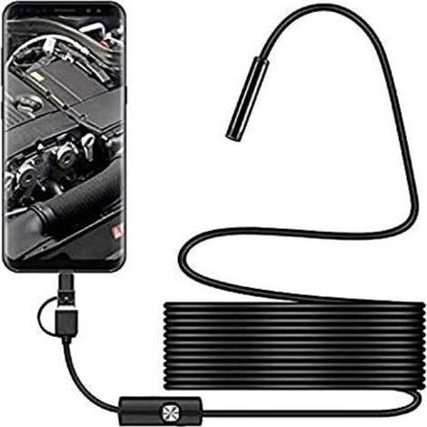 Ersandy – Caméra d'inspection USB C étanche 2.0 MP IP67 – Câble semi-rigide 5m – 6 lumières LED réglables – Rotation 360° pour zones inaccessibles (1/5)