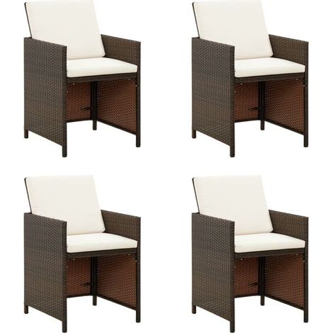 Chaises de jardin rembourrées, lot de 4, en résine tissée marron. (1/5)