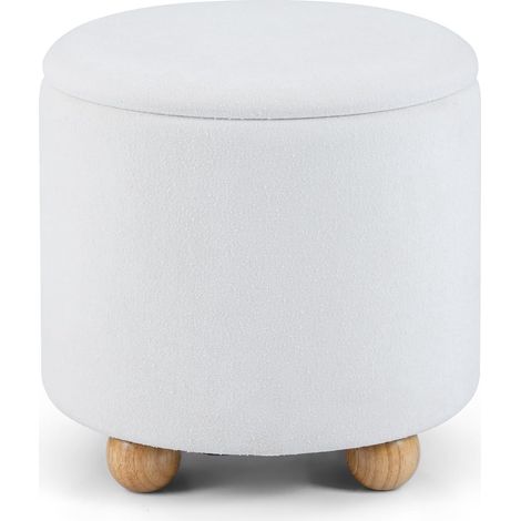 COSTWAY Pouf Contenitore Rotondo 35 L, Poggiapiedi Divano in Tessuto Ciniglia con Coperchio Rimovibile, Sgabello Imbottito con Gambe in Legno di Gomma, per Soggiorno e Camera da Letto (Bianco) (1/5)