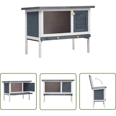 The Living Store Kaninchenstall 1 Ebene Grau Holz - Kaninchenstall - Holzhaustier - Kleintiere - Tiergehege - Kaninchenschutz (1/5)