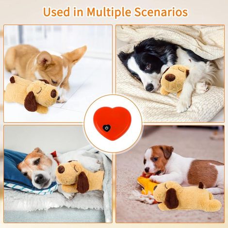 Jouet pour chiot avec cœur battant et chaleur, peluche apaisante anti-anxiété pour chiens et chiots, compagnon doux pour réconfort et sommeil (1/4)