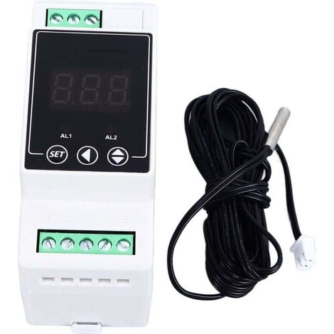 Rail de guidage régulateur de température chauffage refroidissement Thermostat numérique 2 relais sonde cylindrique compteur AC100-240V (1/4)