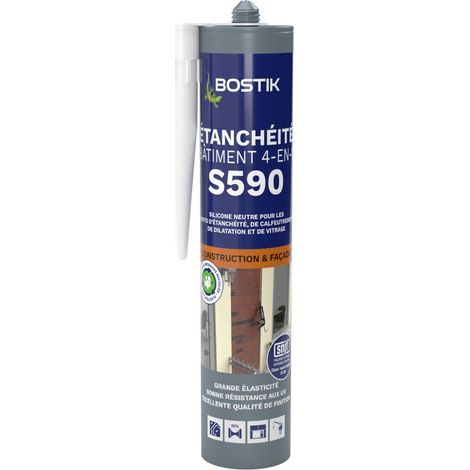Bostik S590 – Mastic d'Étanchéité Bâtiment 4 en 1 – Intérieur et Extérieur – Joints De Calfeutrement , Dilatation , Façade Et Vitrage – Couleur : Gris Anthracite - Cartouche 300 ml (1/5)