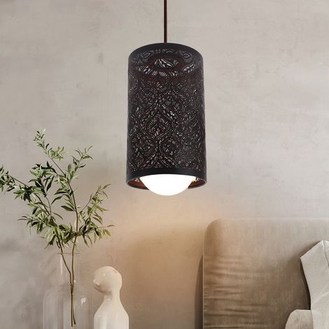 Moderner, geradliniger, zylindrischer Lampenschirm aus geschnitztem Schmiedeeisen mit metallischen Mustern für Tischlampen mit E27/E26-Fassung. (1/5)