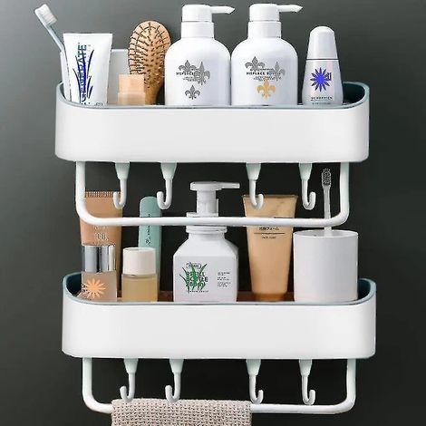 Set mit 2 selbstklebenden Duschablagen für Badezimmer, bohrfreies Duschzubehör, wandmontiertes Ablagefach für Bad/Küche (weiß)