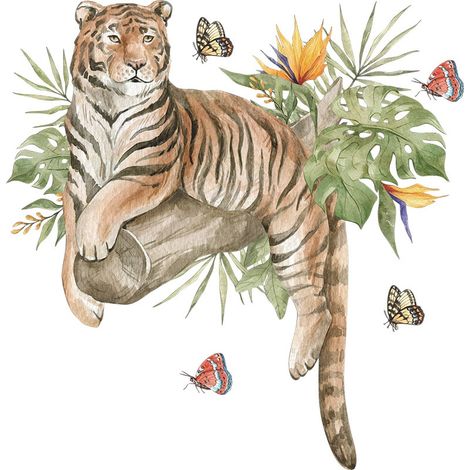 Stickers muraux Tigre de dessin animé pour la décoration murale de la maison (Dimensions : 37 cm x 38 cm) (1/5)