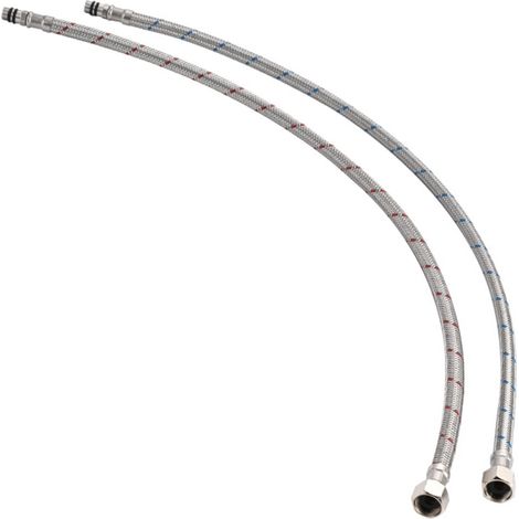 Lot de 2 raccords de robinet en acier inoxydable, flexibles d'alimentation en eau chaude et froide. (1/5)