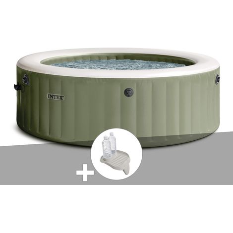 Kit spa gonflable Intex PureSpa Olive rond Bulles 4 places + Porte-verre