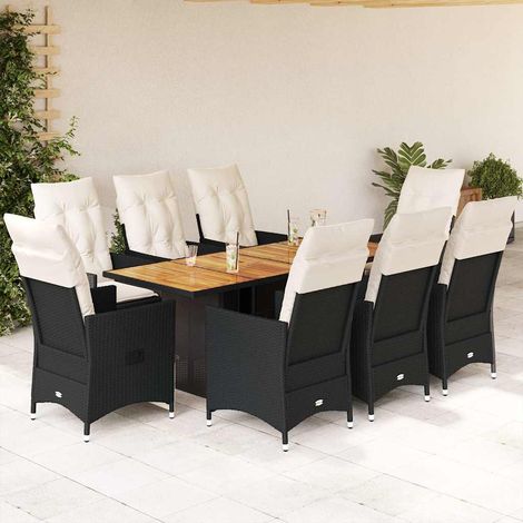 Salon de jardin 9 pièces en résine tressée noire, 8 fauteuils inclinables et table - PANGIVO (1/5)