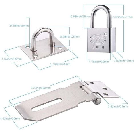 Padlock Clip Latch with Padlock and Screw, Stainless Steel Door Latch with Key, Heavy Duty Padlock Clip, Waterproof Door Lock, Door Closure for Bedroom, Patio, Garden (White)