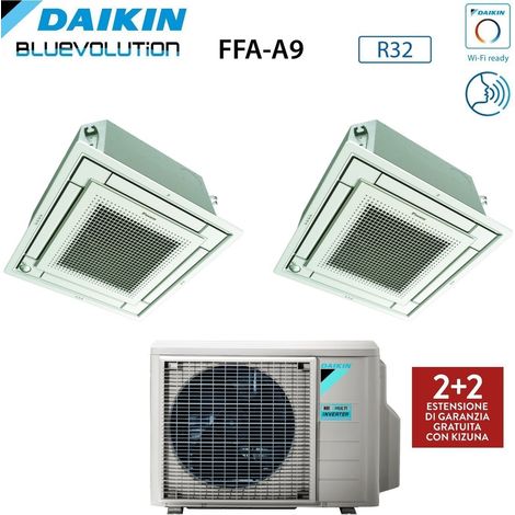Daikin Bluevolution Inverter-Dual-Split-Kassetten-Klimagerät FFA-A 9+18 mit 2MXM50A R-32 Wi-Fi optional mit weißem Grill 9000+18000 italienische Garantie