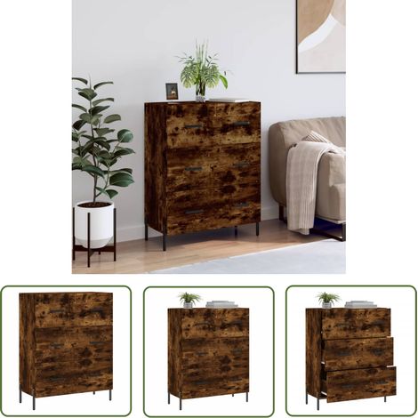 The Living Store Sideboard Räuchereiche 69,5x34x90 cm Holzwerkstoff - Holz Sideboard - Wohnzimmermöbel - Sideboard Braun - Regal Grau - Schreibtisch Organisieren (1/5)
