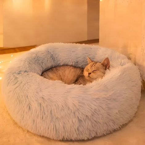 Lit confortable en forme de donut — Doux et moelleux, confectionné en fausse fourrure pour offrir un soutien chaud, douillet et rembourré. Diamètre : environ 50 cm.