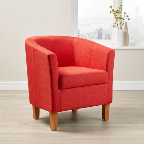 Orange Fabric Tub Chair Wooden Legs Armchair Living Room Modern Office Furniture