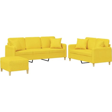 Maison Exclusive - Set di Divani 3 pz con Cuscini Giallo Chiaro in Tessuto (1/5)
