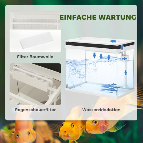 Aquarium en verre 41L avec filtre, éclairage LED et pompe, pour poissons variés, blanc (1/4)