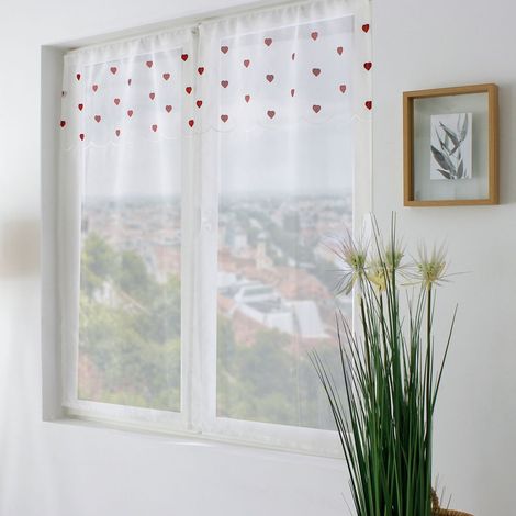 Paire de Voilages à Motif "Cœur" 60x120cm Rouge