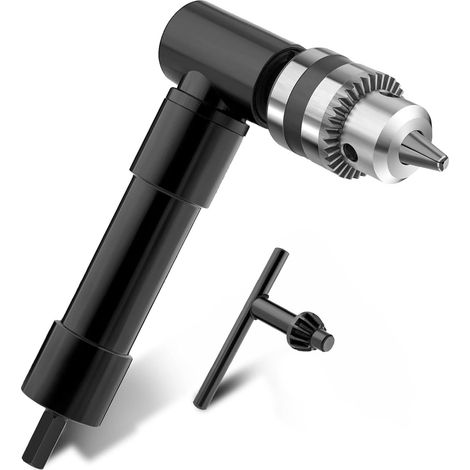 Adaptateur pour perceuse à angle droit sans fil, adaptateur pour perceuse à 90 degrés avec mandrin à clé 3/8" et tige hexagonale de 8 mm (plage de mandrin : 1 à 10 mm) (1/5)