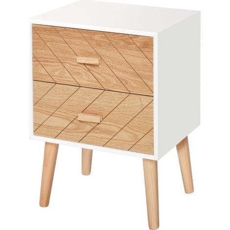 Comodino, cassettiera, mobile contenitore con 2 cassetti, stile scandinavo, 40L x 30W x 56H cm, in legno
