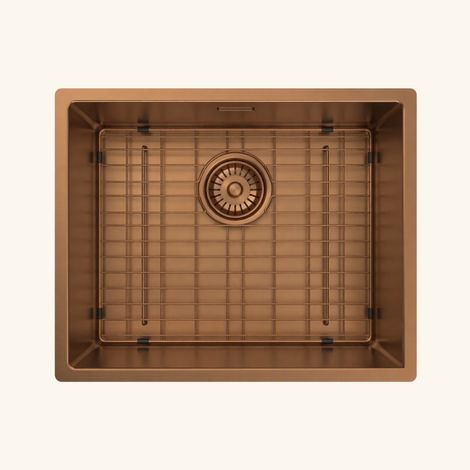 Évier à encastrer ou sous-plan inox PVD cuivre MAYA 1 bac 540x440 avec grille (1/5)