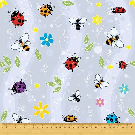 Tissu d'extérieur décoratif Oxford - motif coccinelles et insectes sur fond bleu (1/5)