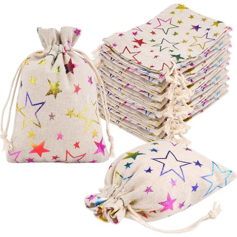 Lot 25 sacs jute 10x15 cm cordellette dégradé étoiles cadeau Noël mariage DIY qualité pro usage quotidien (1/5)