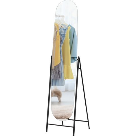 Miroir arqué pleine longueur 160 x 40 cm, sans cadre, support en métal, à poser ou à fixer au mur, noir (1/5)