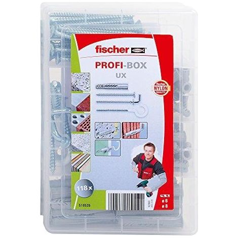 Boîte de 118 chevilles + vis & crochets tous matériaux FISCHER 518526 nylon UX - Ø6-8 mm (1/3)