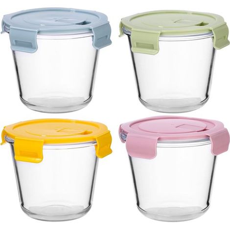 Set di contenitori in vetro da 700 ml, ermetici, adatti a forno, microonde e congelatore, con coperchi senza BPA, ideali per la preparazione di pasti e insalate. (1/5)