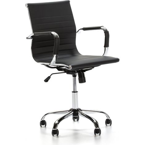 Sillón de Oficina GIANNA reclinable Negro. Piel sintética. Silla ejecutiva con reposabrazos y conjín engrosados. Altura Ajustable. Diseño ergonómico
