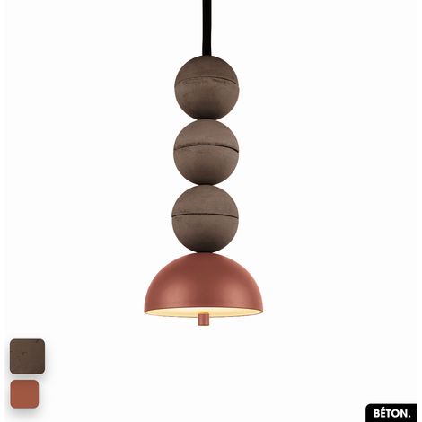 Lampe de suspension en béton - BOSFOR CONCRETE CHOCOLAT - TERRE ROUGE 3 BALLES LED 14W (1/2)