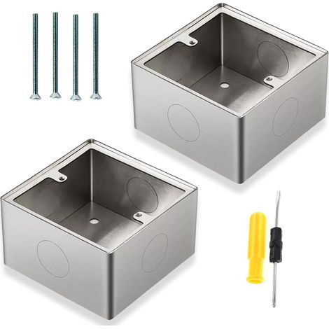 Boîtier d'encastrement en acier inoxydable de 50 mm Boîtier d'encastrement profond de 50 mm pour plaque frontale de réseau Ethernet 1 gang 86 mm x 86 mm x 40 mm, avec vis, 2 pièces