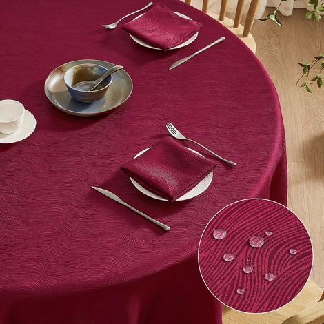 Nappe ronde 180 cm bordeaux lavable jacquard motif vagues déperlant