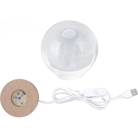 Lampe de nuit LED boule cristal USB socle bois 3D sculpture intérieure décoration maison astronaute petite lumière chaude (1/5)