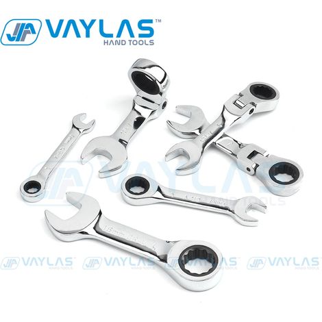 Clé à cliquet miniature (tête flexible, 1 pièce, 8 mm) : clé ultra-courte à tête flexible fixe, clé mixte courte 72 dents en acier CR-V. (1/5)