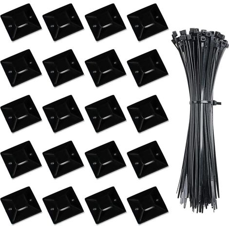 50 Pieces Nylon Cable Ties 20 mm x 20 mm Self-Adhesive Base Brackets with 50 Pieces 100 mm x 3 mm Plastic Cable Ties for Fixing Electric Cable Ties (1/5)