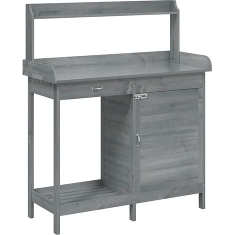 Mesa de trabajo para macetas con armario para jardín 110,5 x 45 x 124,5 cm diseño moderno y funcional en madera maciza gris 020046206 (1/5)