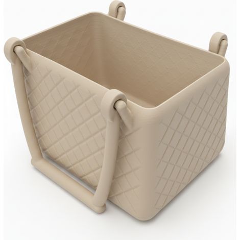 Cestino decorativo con manici, organizer beige per casa e bagno.