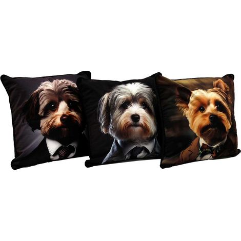 Coussin imprimé chiens Fluffy 45 x 45 cm (Lot de 3)