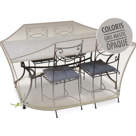 Housse de protection pour table rectangulaire et 6 chaises – Dimensions 190 x 120 x 70 cm – 100% imperméable – Résistante aux UV – Jardiline
