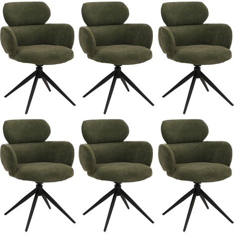 Set 6x sedie da pranzo HHG-259, da cucina, seduta girevole posizionamento automatico tessuto ciniglia, verde oliva (1/5)