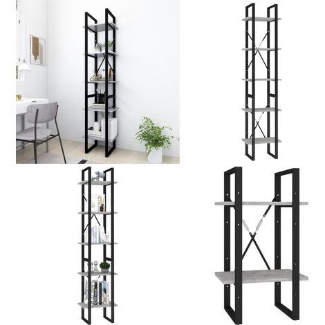 Bibliothèque à 5 niveaux Gris béton 40x30x175cm Bois ingénierie - Bibliothèque - Étagère - Meuble De Rangement - Design Moderne - Style Industriel - Home & Living