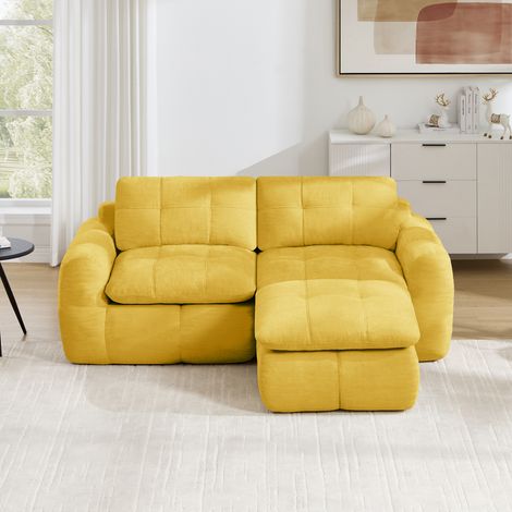 Sofá esquinero modular de 2 plazas sin estructura, con estampado de cuadros acolchado, tapicería de chenilla, base antideslizante, se entrega montado con 1 otomana, ideal para salones y apartamentos, (1/5)