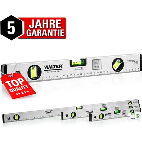 WALTER Wasserwaagen Set mit 3 Libellen Längen 40, 60, 100 cm + Miniwasserwaage (1/5)
