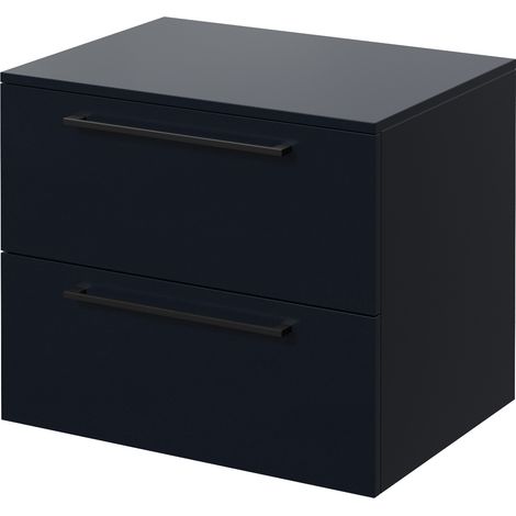 Napoli 460 Deep Blue 600mm Wall Mounted 2 Drawer Vanity Unit for Countertop Basins - 600mm - Matt Black 320mm Handle