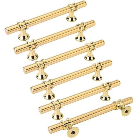 6pcs poignées de meuble dorées poignée dorée - poignée de porte de cuisine Poignee Tiroir Laiton poignées dorées meuble entraxe 128mm (1/4)