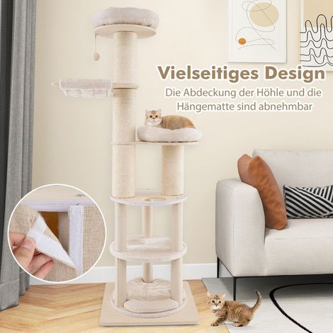 Árbol para gatos con condominio de 2 pisos, hamacas, 58x58x187 cm (1/5)